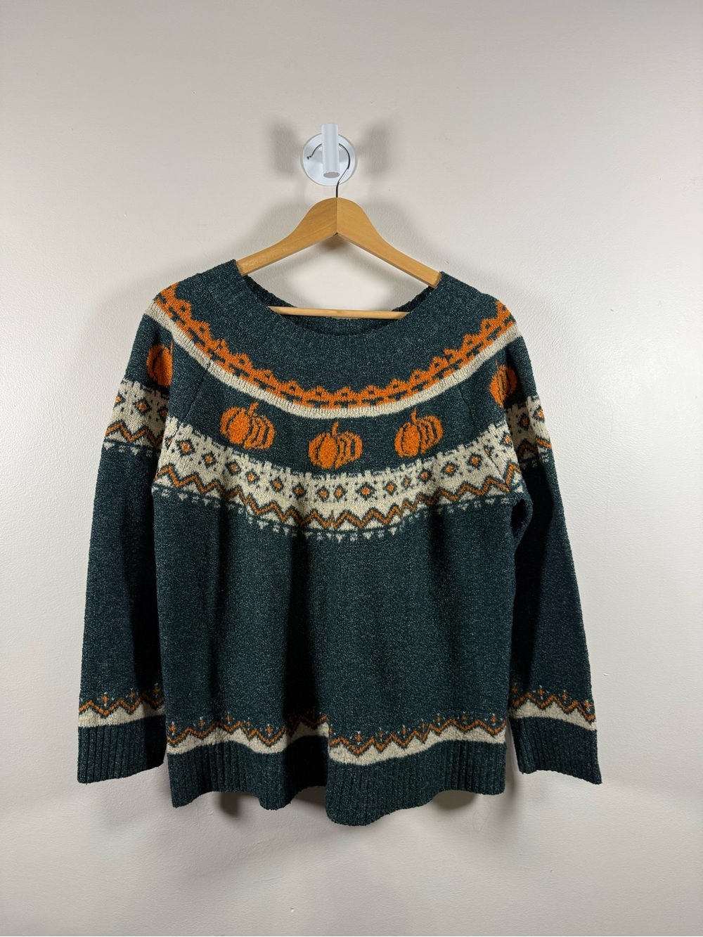Maurices Forest Green Fair Isle Pumpkin Sweater